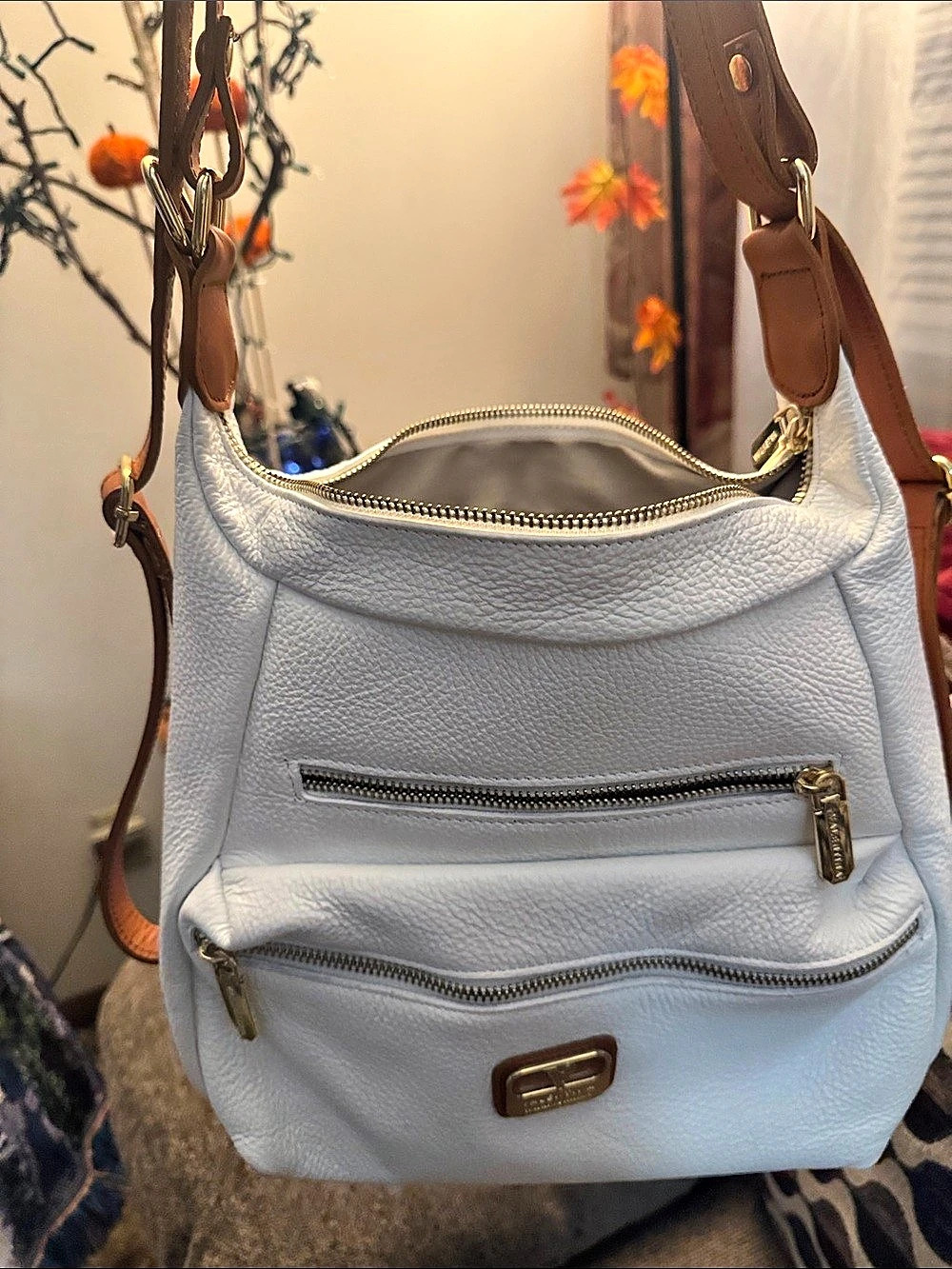Valentina Italian Pebbled Leather Convertible Backpack - White